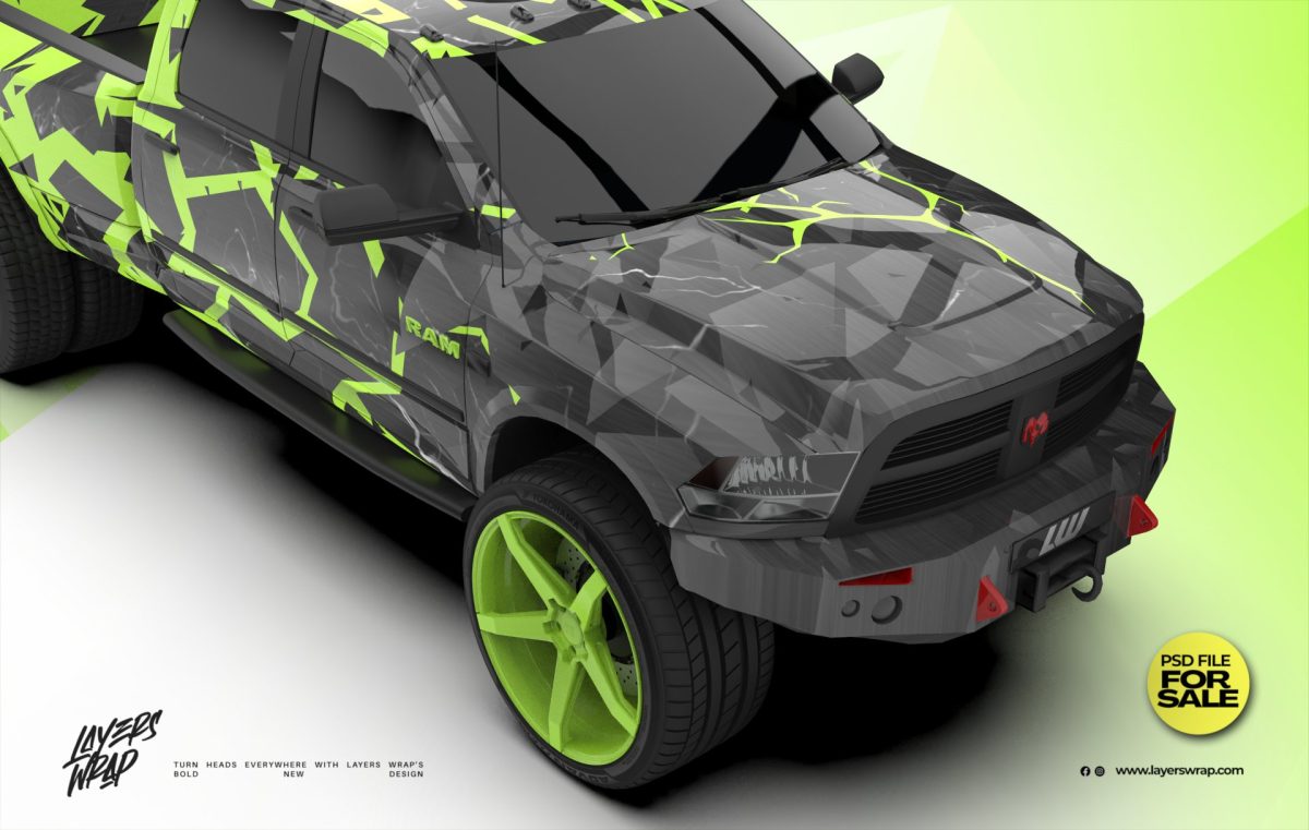 RAM Pickup – Neon Circuit Camo Wrap Design (PSD FILE)