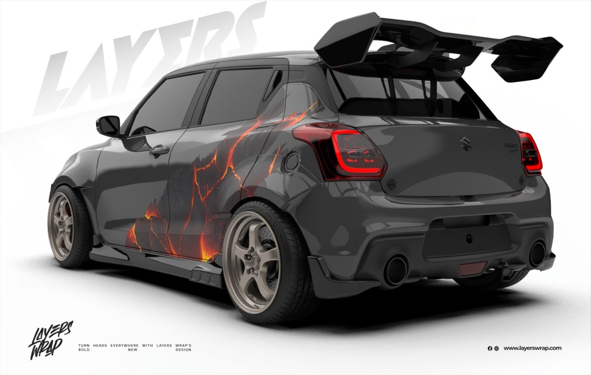 Suzuki Swift Partial Wrap Kit - Lava Rift for Grey and Black Swift
