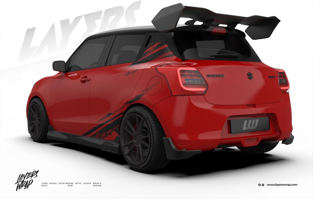 Suzuki Swift Partial Wrap Kit - Velocity Stripe Decal - Red Edition
